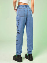 ROMWE Cartoon Letter Graphic Jeans